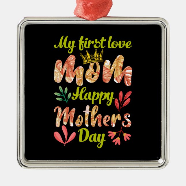 Ornement Carré Argenté Ma première maman d'amour (Devant)