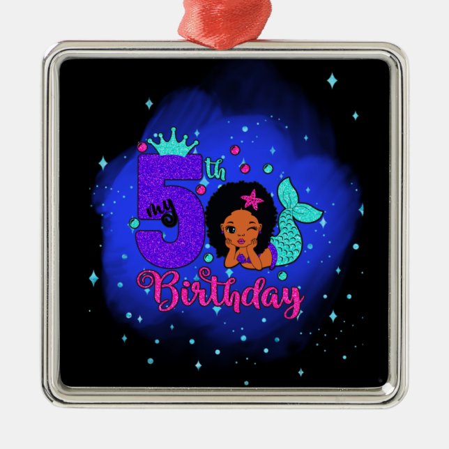 Ornement Carré Argenté Ma sirène du 5e anniversaire (Devant)