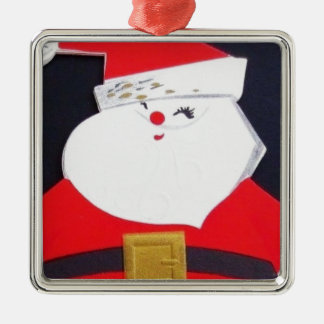 Ornement Carré Argenté Magnifique Père Noël de Noël Vintage