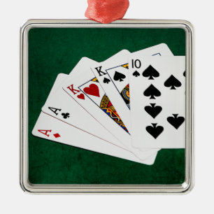 Ornement Carré Argenté Mains de poker - Deux paires - As, King