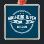 Ornement Carré Argenté Malheur River Oregon Kayaking<br><div class="desc">Rivière Malheur,  rivière qui s'élève dans la Fosse de Strawberry Mountain sur les versants sud des Blue Mountains dans la Forêt nationale de Malheur,  Oregon,  États-Unis. Il coule au sud-est,  au nord et au nord-est pour rejoindre la rivière Snake en Ontario sur la ligne de l'État de l'Idaho</div>