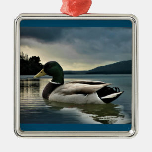 Ornement Carré Argenté Mallard Duck