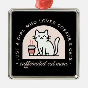 Ornement Carré Argenté Maman de chat amateurs de café drôle