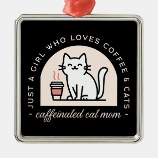 Ornement Carré Argenté Maman de chat amateurs de café drôle