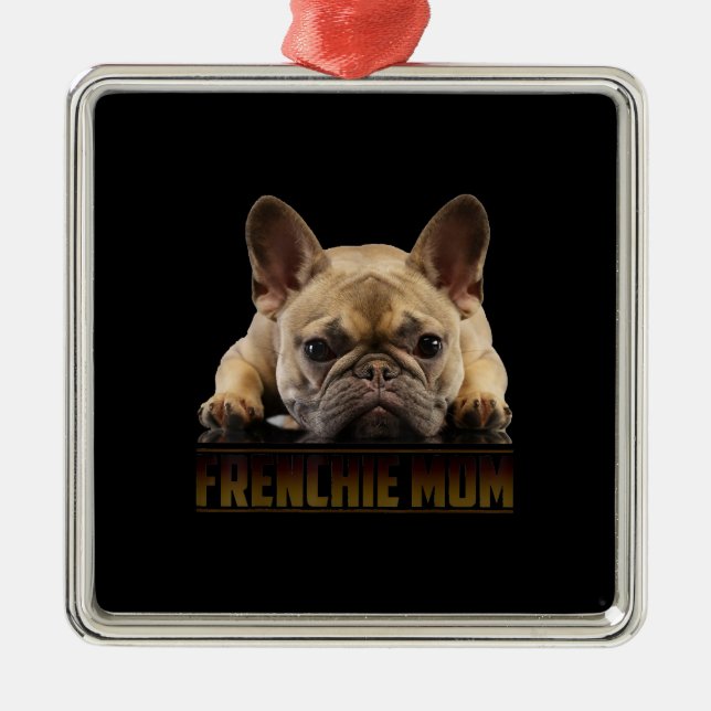 Ornement Carré Argenté maman frenchie | cadeau de maman bulldog (Devant)