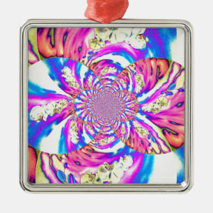 Ornement Carré Argenté Mandala floral abstrait rose orchidées roses