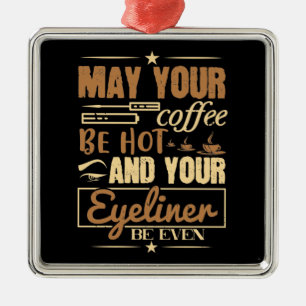 Ornement Carré Argenté Maquillage - Café Chaud Et Même L'eye-liner