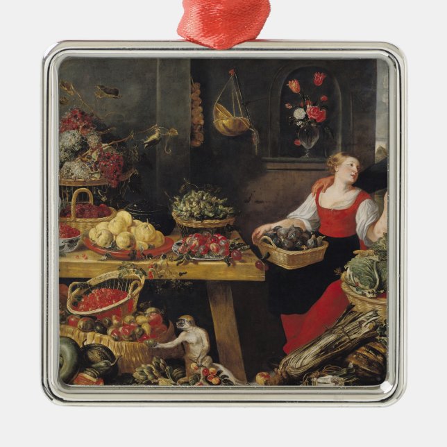 Ornement Carré Argenté Marché de fruits et légumes (Devant)