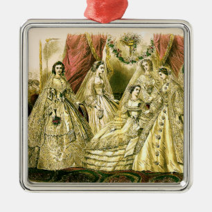 Ornement Carré Argenté Mariage Antique de la Mariée