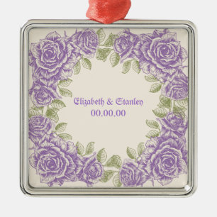 Ornement Carré Argenté Mariage rose vintage violet