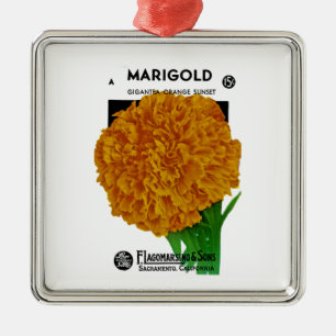Ornement Carré Argenté Marigold Vintage Seed Packet