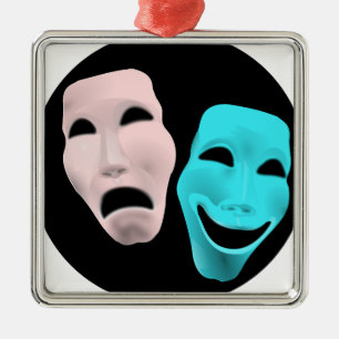 Ornement Carré Argenté Masques de comique