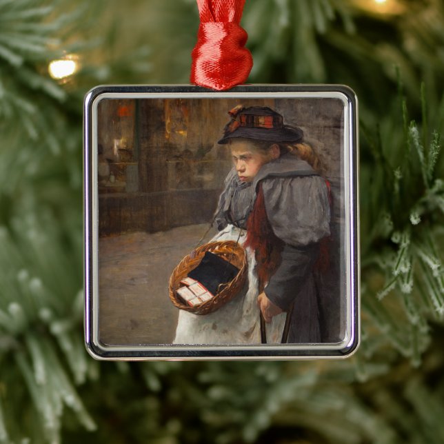 Ornement Carré Argenté Matchstick Girl pauvre rue Urchin Pauvreté urbaine (Arbre)