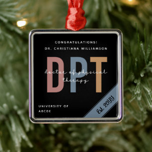 Ornement Carré Argenté Médecin DPT personnalisé de thérapie physique Chic