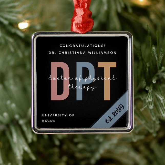 Ornement Carré Argenté Médecin DPT personnalisé de thérapie physique Chic (Arbre)