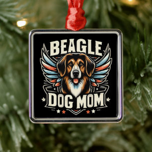 Ornement Carré Argenté Meilleur Beagle Chien Maman Ever - Beagle Amoureux