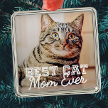 Ornement Carré Argenté Meilleur Chat Maman Ever Moderne Personnalisé Phot<br><div class="desc">Ce design simple et classique est composé de typographie serif et d'ajouter une photo personnalisée</div>