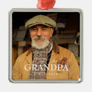 Ornement Carré Argenté Meilleur Grand-Père Depuis 20XX Photo Simple Éléga