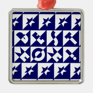 Ornement Carré Argenté Meilleure maman Bleu avec blanc Motif Stars Orname