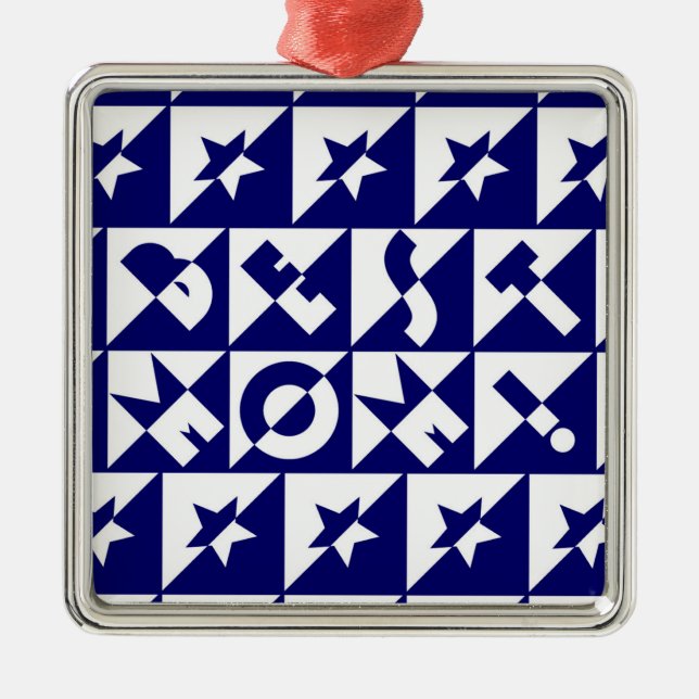 Ornement Carré Argenté Meilleure maman Bleu avec blanc Motif Stars Orname (Devant)