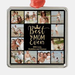Ornement Carré Argenté Meilleure maman Ever 12 Collage photo