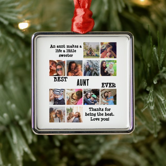 Ornement Carré Argenté Meilleure tante personnalisée Ever 12 Collage phot (Arbre)