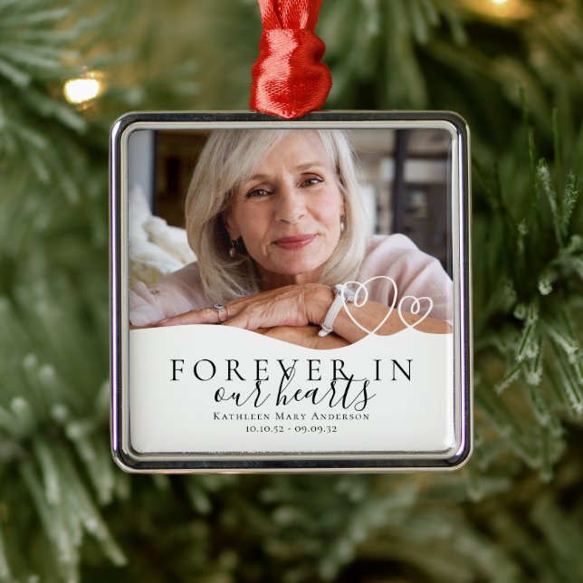 Ornement Carré Argenté Mémorial pour toujours dans nos coeurs (Arbre)