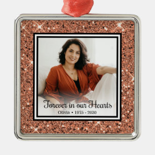Ornement Carré Argenté Mémorial Rose Gold Glitter Forever In Our Hearts