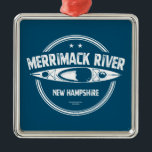 Ornement Carré Argenté Merrimack River New Hampshire Kayak<br><div class="desc">La rivière Merrimack commence dans le centre du New Hampshire et serpente à 180 kilomètres au sud de l'océan Atlantique à Newburyport,  Massachusetts,  et offre des tonnes de kayak et de paddle.</div>