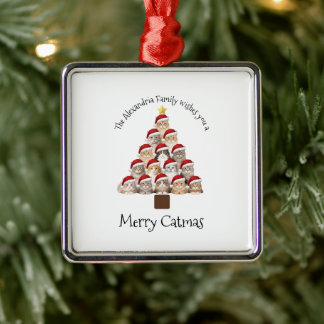 Ornement Carré Argenté Merry Catmas Personalized Family Christmas Holiday