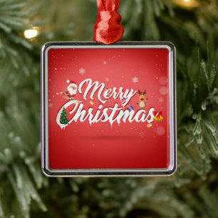 Ornement Carré Argenté Merry christmas