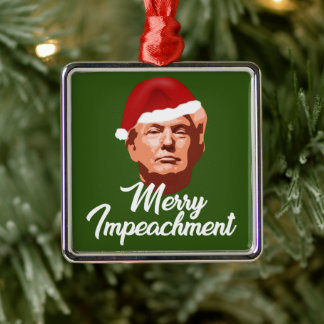ORNEMENT CARRÉ ARGENTÉ MERRY IMPEACHING TRUMP SANTA HAT