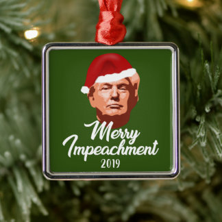 ORNEMENT CARRÉ ARGENTÉ MERRY IMPEACHMENT 2019 TRUMP SANTA HAT