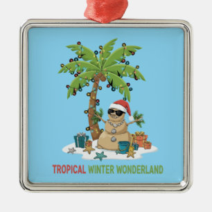 Ornement Carré Argenté Merveilleux hiver tropical Noël drôle