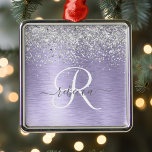 Ornement Carré Argenté  Métal brossé violet Parties scintillant d'argent<br><div class="desc">Personnalisez facilement ce design ornemental chic branché avec une jolie parties scintillant brillante en argent sur un arrière - plan métallique brossé violet.</div>