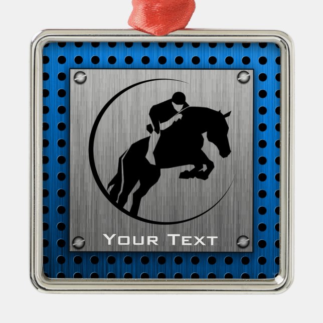 Ornement Carré Argenté Métal-regard balayé ; Cavalier bleu (Devant)