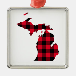 Ornement Carré Argenté Michigan en carreaux buffalo rouge et noir