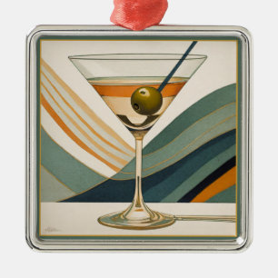Ornement Carré Argenté Mid Century Modern Martini Cocktail Heure