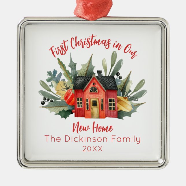 Ornement Carré Argenté Mignonne Premier Noël Nouvelle Maison Ornament en  (Devant)