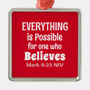 Ornement Carré Argenté Miracle Bible Verse Christian Faith Red
