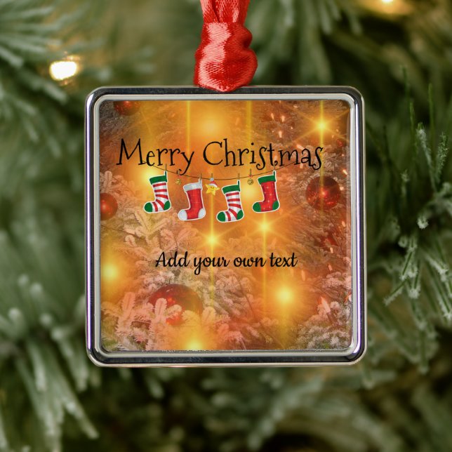 Ornement Carré Argenté Modèle - Personnaliser Noël d'or (Arbre)