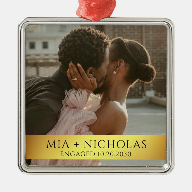 Ornement Carré Argenté Modern Romantic Engagement Photo (Devant)