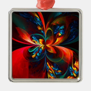 Ornement Carré Argenté Moderne Floral Abstrait Art Orange Bleu Motif #14