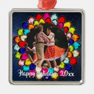 Ornement Carré Argenté Moment bleu coloré de considérant de lumières de