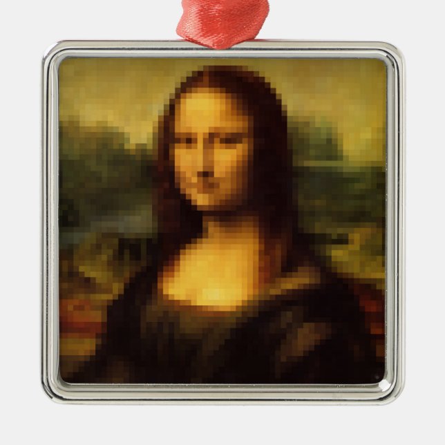 Ornement Carré Argenté Mona Lisa Pixellée (Devant)
