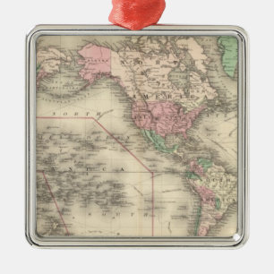 Ornement Carré Argenté Monde sur la projection de Mercator