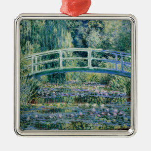 Ornement Carré Argenté Monet - Nymphéas et pont japonais