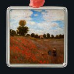 Ornement Carré Argenté Monet - Poppies sauvages<br><div class="desc">Peinture paysagère de Claude Monet,  Poppies sauvages,  ornement de Noël haut de gamme.</div>