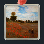 Ornement Carré Argenté Monet - Poppies sauvages<br><div class="desc">Peinture paysagère de Claude Monet,  Poppies sauvages,  ornement de Noël haut de gamme.</div>