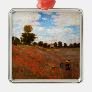Ornement Carré Argenté Monet - Poppies sauvages